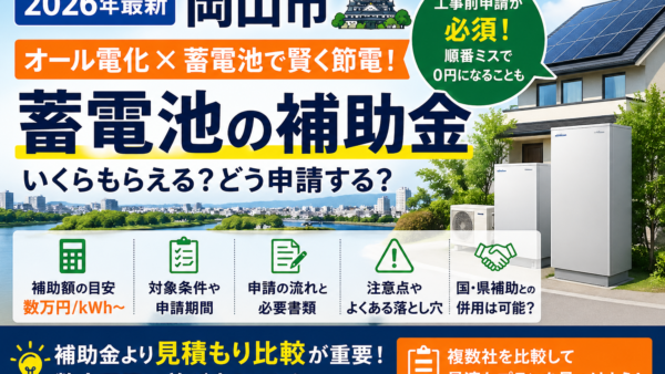 【2026年最新】岡山市の蓄電池補助金はいくら？対象条件・申請期間・注意点をわかりやすく解説