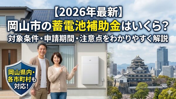 【2026年最新】岡山県の市町村の蓄電池補助金はいくら？対象条件・申請期間・注意点をわかりやすく解説