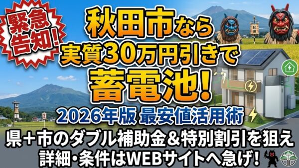 【2026年最新】秋田県 秋田市の蓄電池補助金はいくら？対象条件・申請期間・注意点をわかりやすく解説