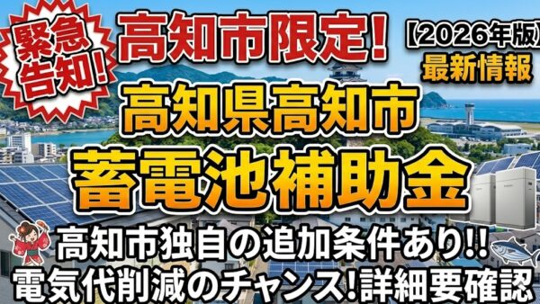 【2026年最新】高知県 高知市の蓄電池補助金はいくら？対象条件・申請期間・注意点をわかりやすく解説