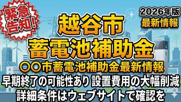 【2026年最新】埼玉県 越谷市の蓄電池補助金はいくら？対象条件・申請期間・注意点をわかりやすく解説