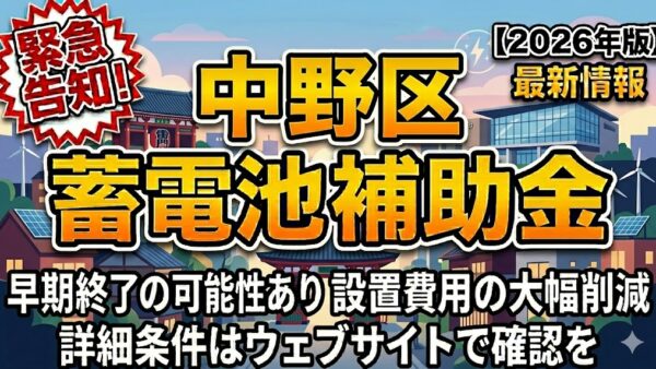 【2026年最新】東京都 中野区の蓄電池補助金はいくら？対象条件・申請期間・注意点をわかりやすく解説
