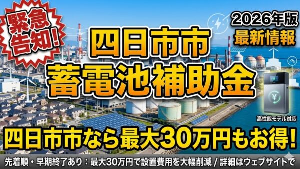 【2026年最新】三重県 四日市市の蓄電池補助金はいくら？対象条件・申請期間・注意点をわかりやすく解説