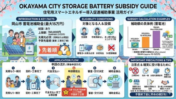 【2026年最新】岡山市の蓄電池補助金はいくら？対象条件・申請期間・注意点をわかりやすく解説