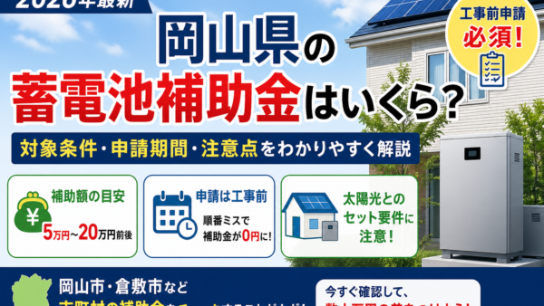 【2026年最新】岡山県の蓄電池補助金はいくら？対象条件・申請期間・注意点をわかりやすく解説