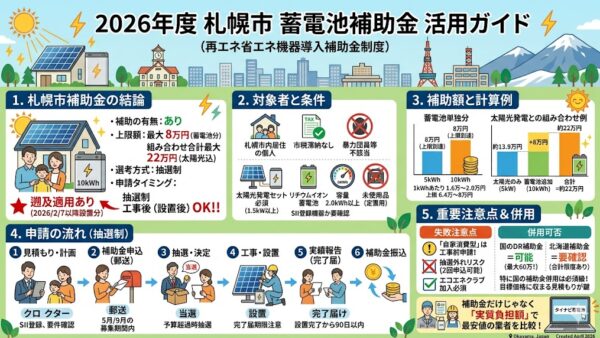 【2026年最新】札幌市の蓄電池補助金はいくら？対象条件・申請期間・注意点をわかりやすく解説